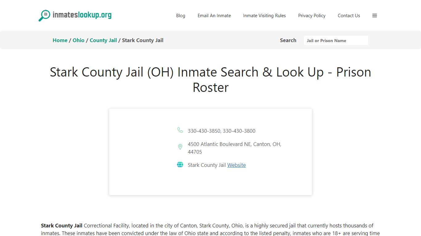 Stark County Jail (OH) Inmate Search & Look Up - Prison Roster